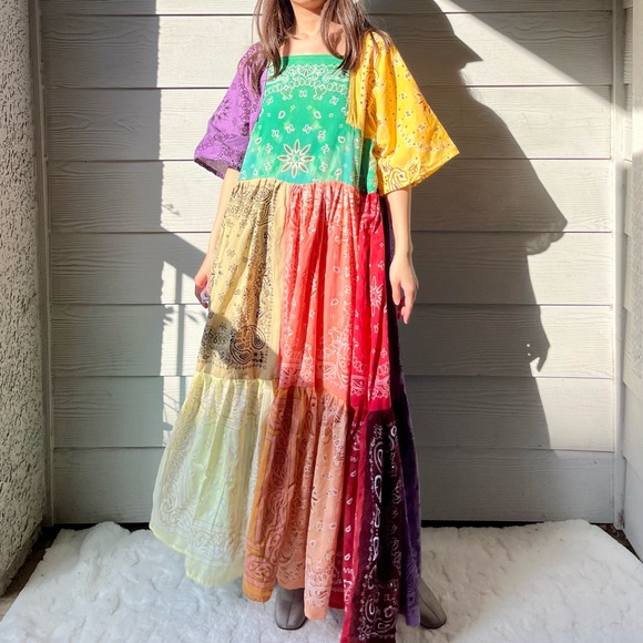 Rainbow | Handmade Earthy Voluminous Maxi Bandana Dress SKU 04294 - Picture 16 of 16